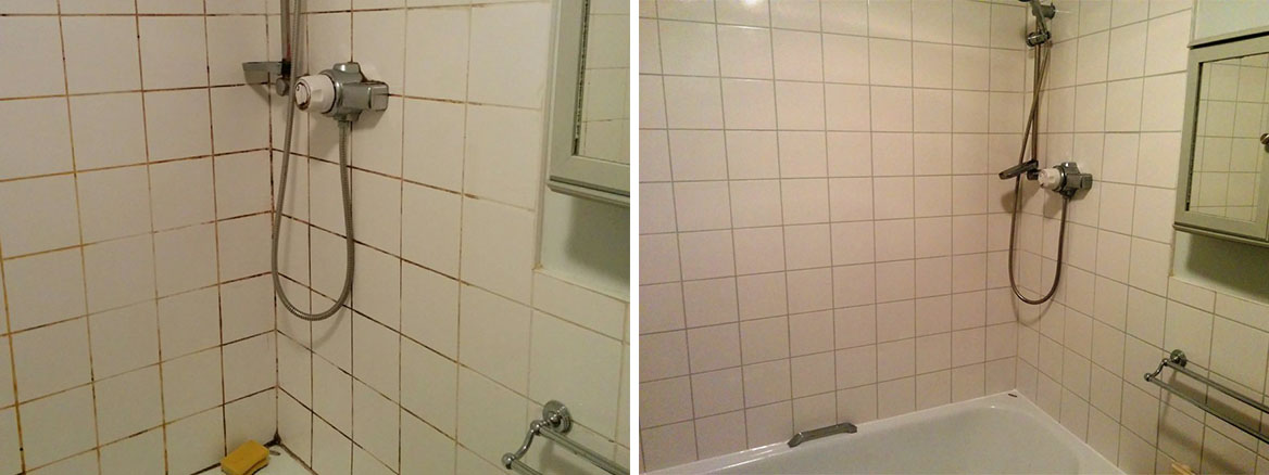 Ceramic Bathroom Tiles Grout Before and After Cleaning Beckenham