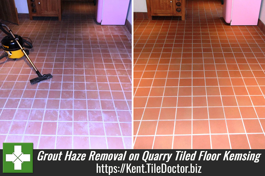 Cleaning and Removing Grout Haze from a Quarry Tiled floor in Kemsing, Kent