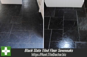 Tired Black Slate Tiled floor in Sevenoaks restored