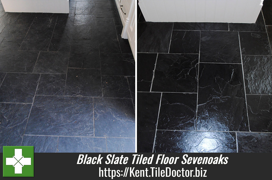 Tired Black Slate Tiled floor in Sevenoaks restored
